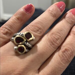 Elegant Gold and Silver Ring with Red Stones
